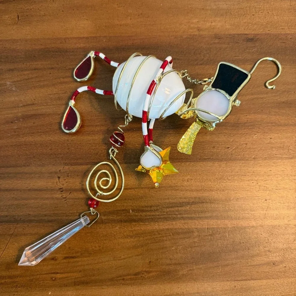 Vintage Snowman Stained Glass Suncatcher Whimsical Christmas‎ Ornament Prism